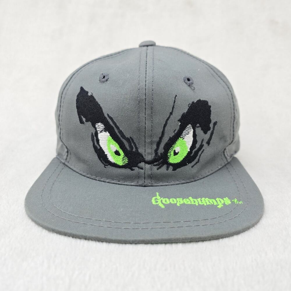 Vintage Goosebumps Youth Snapback Hat Gray Green Spooky Eyes 1996 90s Annco